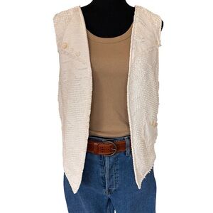 Reversible Upcycled Denim + Cream Textured Women’s Vest with Crochet Appliqué L